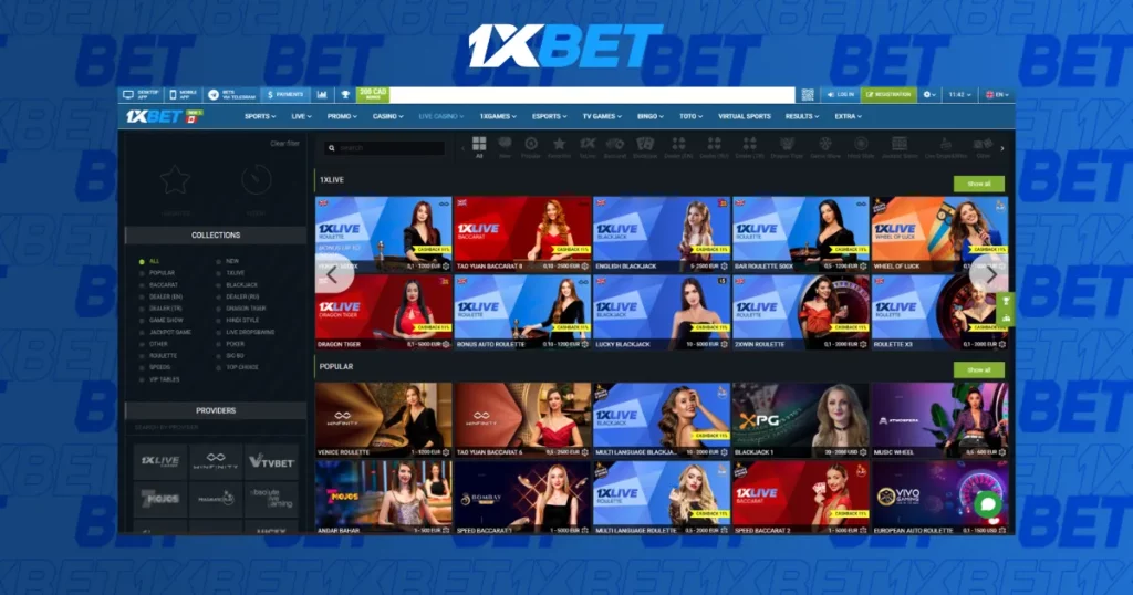 한국 1xBet 온라인 카지노의 라이브 딜러 게임